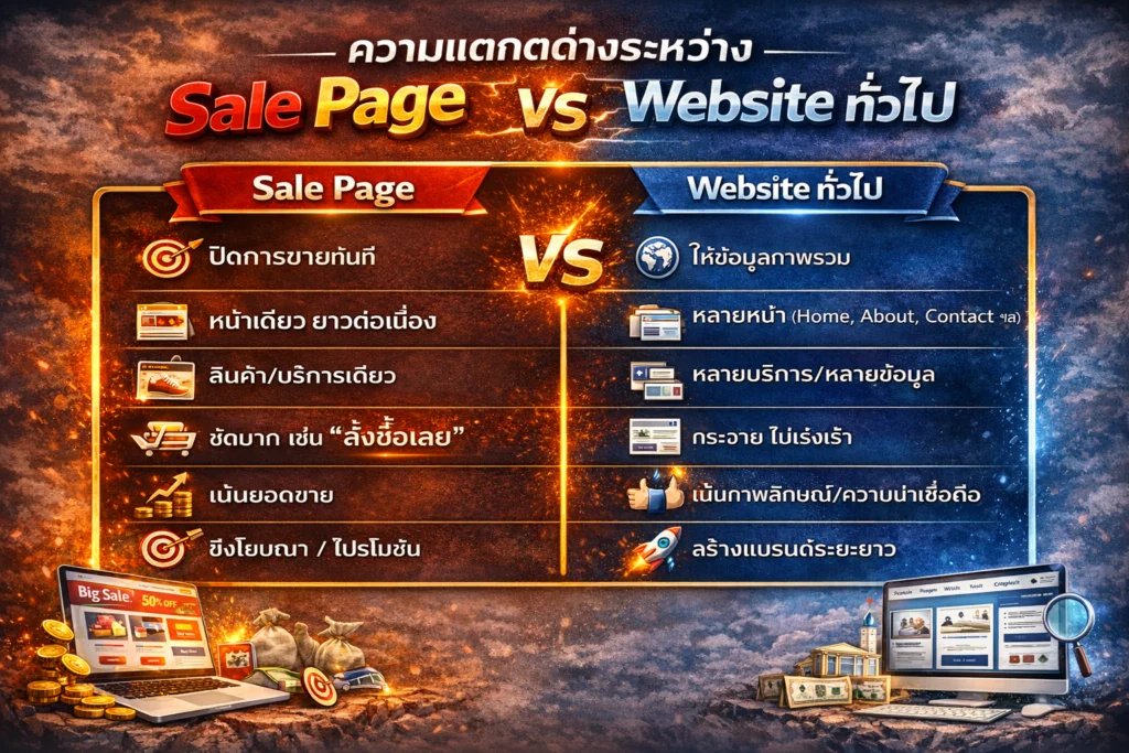 ความแตกต่างระหว่าง Sale Page และ Website ทั่วไป